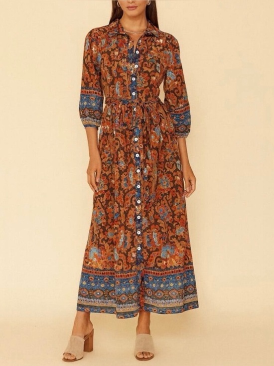 House of Harlow 1960 Dresses & Skirts - House of Harlow 1960 Brown and Blue Paisley Midi Shirt Dress